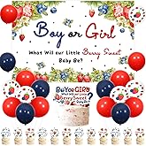 Berry Sweet Baby Gender Reveal Decorations Boy or Girl What Will Our Berry Sweet Baby Be Backdrop Pink and Blue Strawberry Blueberry Cake Cupcake Toppers Pink Blue Balloon for Team Boy Team Girl Party