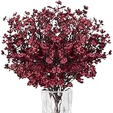 U/D Babys Breath Artificial Flowers 8 Bundle Real Touch Fake Gypsophila Plastic Silk Flowers for Home DIY Garden Decor Wedding Party (Burgundy)