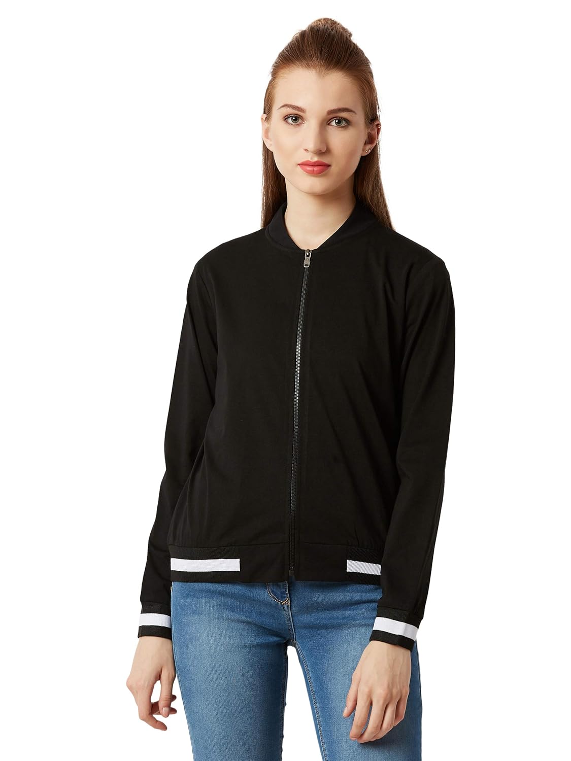 miss chase women's black ribbed bomber jacket