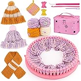 Knitting Loom Craft Kit for Kids & Beginners - Create Hat & Scraf with Yarn, Hook Needle, Ideal Birthday Christmas Gifts for Teens Girls Age 6-8 8-12 14+, Pink Loom