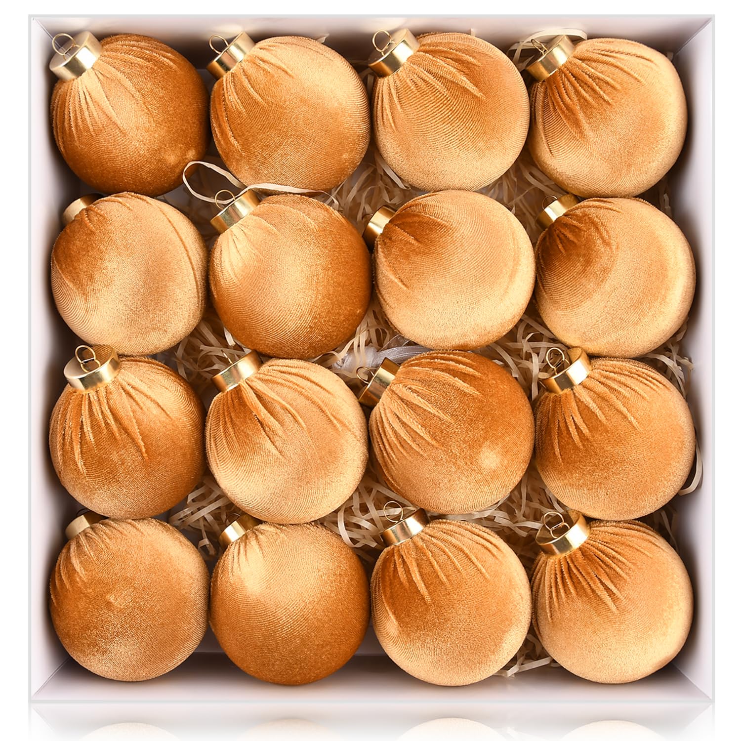Photo 1 of Velvet Ornaments for Christmas Tree Decorations - Gold Christmas Ball Ornament for Indoor Holiday Decor - Shatterproof Xmas Bulbs Ornaments 80mm 3.15inch - Pack of 16