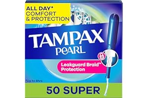 Tampax Pearl Tampons Super Absorbency with BPA Free Plastic Applicator and LeakGuard-Braid, Unscented, 50 Count