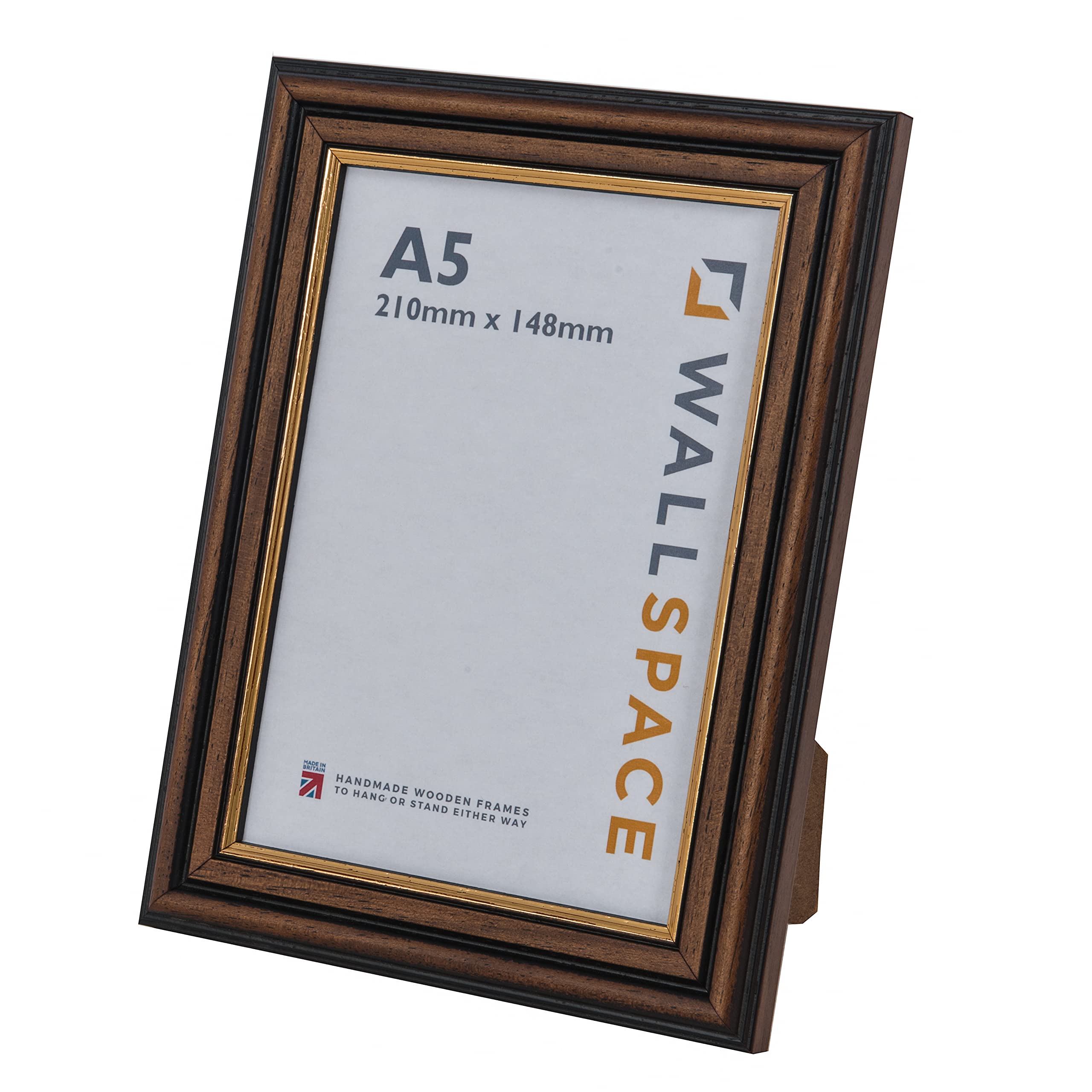 Wall Space Traditional Mahogany A5 Certificate Frame with Gold Inset | Dark Wood A5 Photo Frame with Real Glass | 210x148mm Brown with Gold — image 1