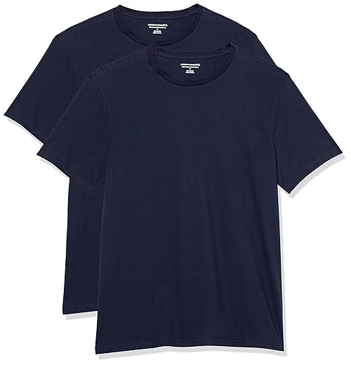Amazon Essentials Men's Short Sleeve T-Shirts, Slim-Fit, Crewneck, Pack of 2, Navy, Large