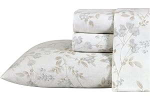 Laura Ashley - Flannel Sheets Queen Size, Anti-Pilling & Wrinkle Resistant Cotton, Touchably Soft for All-Season Comfort - Bed Sheets with Matching Pillowcases & Fitted Sheet (Fawna Grey)