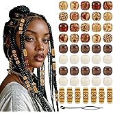 60 Pcs Hair Beads, Wooden Painted Beads Vintage Dreadlock Large Bead Hair Jewelry Hairs Charms Hairs Cuffs Dreadlock Accessories for Kids Women Men Crafts DIY Bracelets Necklace Braids