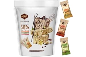 Halva Tahini Bar Mini Snacks – Assortment of 18 Snack-Sized Halvah Pistachio, Vanilla, and Cocoa Bean Israeli Snacks – Vegan, Kosher Snacks with No Gluten or Lactose by Achva, 12 g. Each