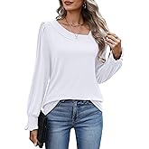 Fayenne Womens Long Sleeve Shirts Business Casual Asymmetrical Neck Tops Trendy Blouses Fall Outfits with Smocked Cuffs