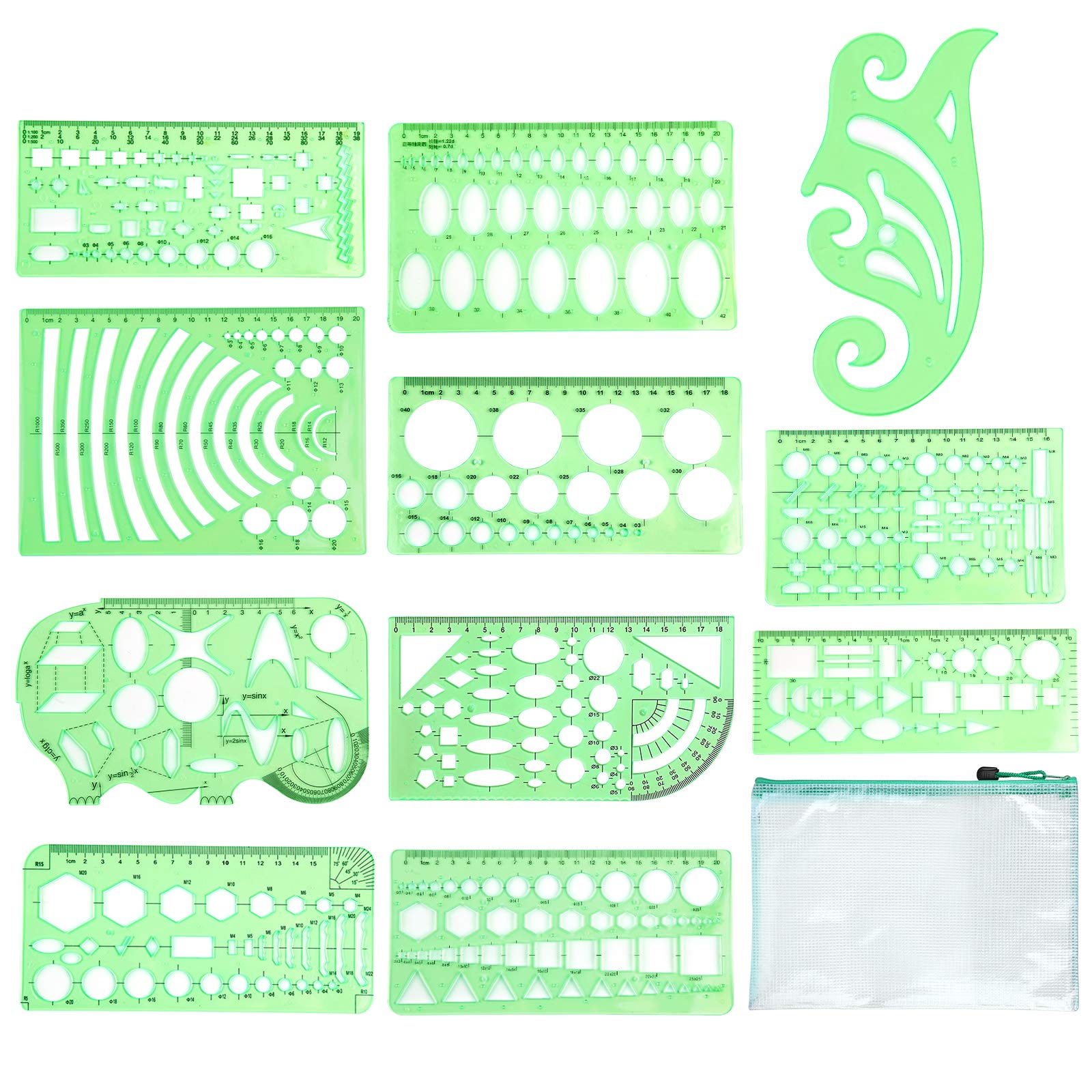 11 Pcs Circle Drawing Templates, Circle Drawing Tool, Drawing Stencils, Geometry Stencil Set with Storage Bag for Office and School, Building Formwork, Drawings Drafting