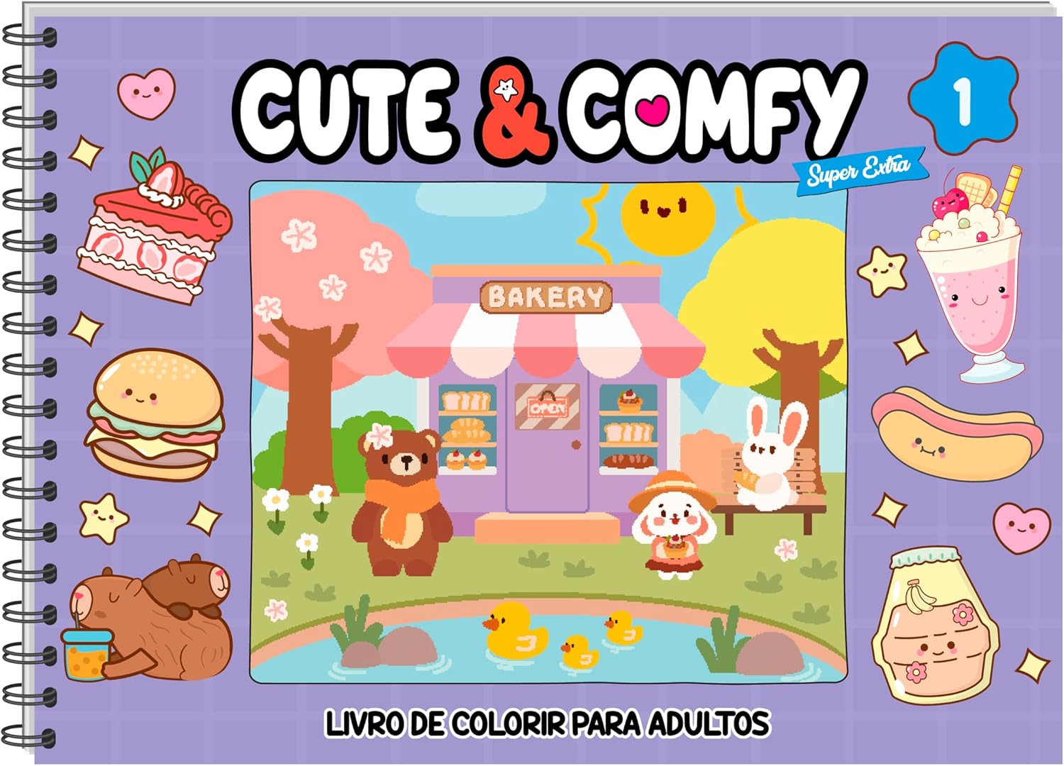 Cute & Comfy Super Extra - Livro de Colorir Adulto - Capa Dura Holográfica