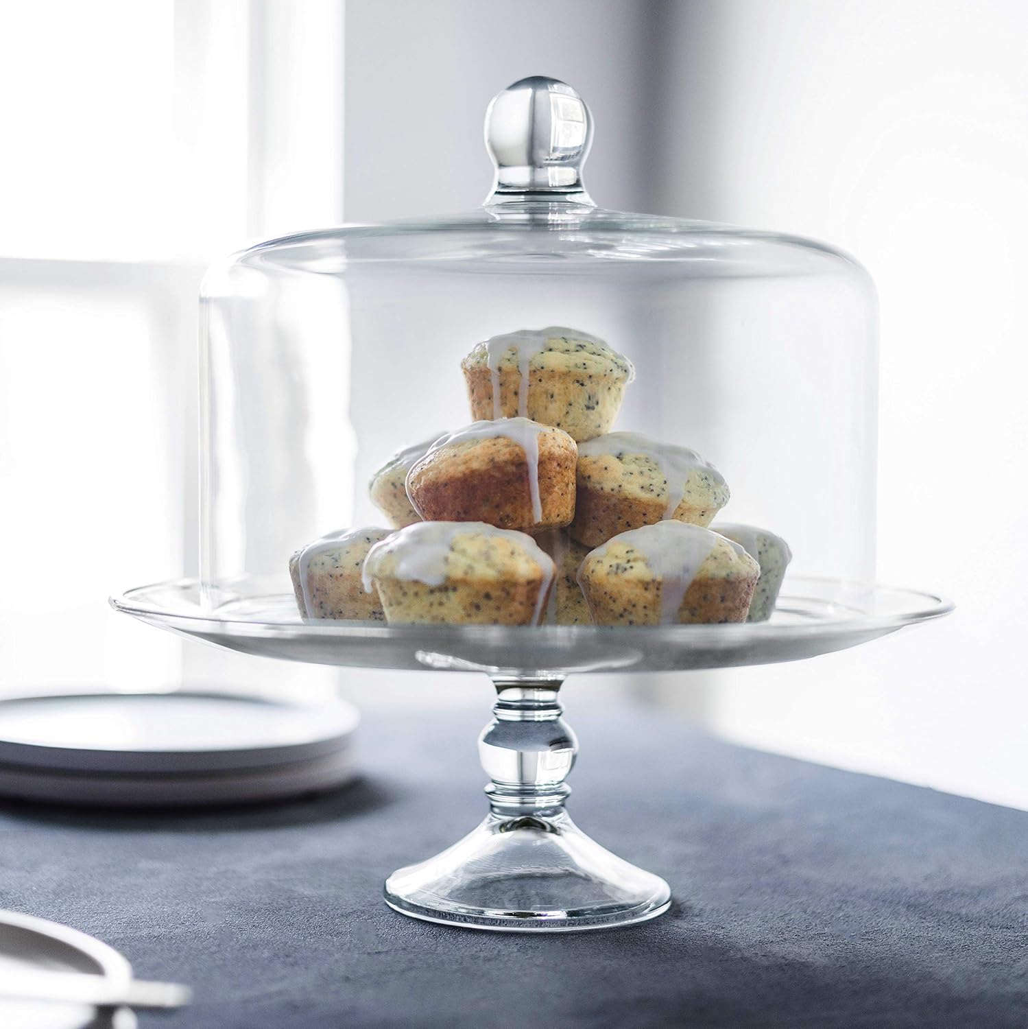 Libbey Selene Glass Cake Stand with Dome: Kitchen & Dining