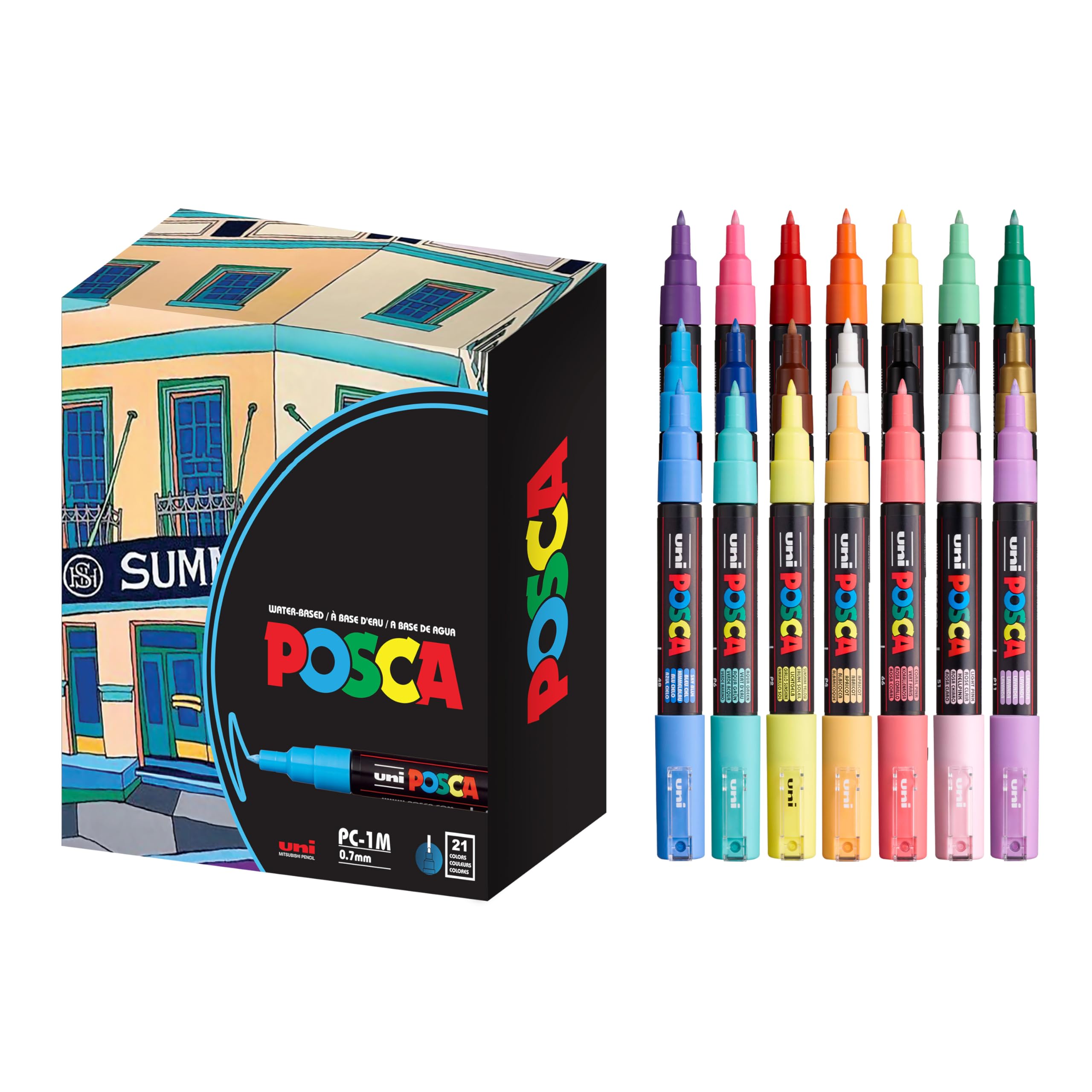 posca Top Selling Paint Markers, 1M Extra Fine Tips, Acrylic Artist Recommended Pens for Coloring Gifts, Decorations, Fabric, Canvas, Glass, Rocks or Metal, Set of 21