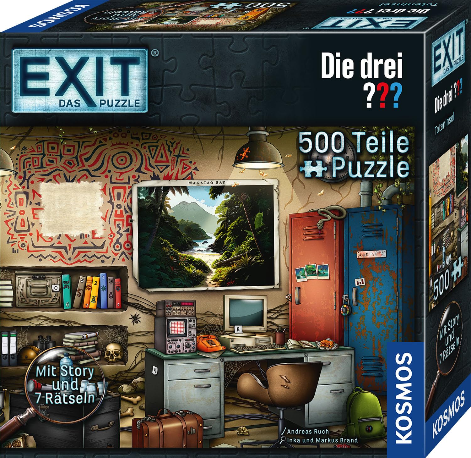 KOSMOS 685737 EXIT® Das Puzzle Die DREI ??? Toteninsel, 500 Teile Escape Game Puzzle mit exklusiver Die DREI Fragezeichen Geschichte