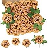MACTING 60PCS Artificial Flower Roses Real Touch Fake Flowers with Stem Foam Roses for DIY Wedding Bridal Bouquet Table Centerpieces Party Holiday Home Valentines Day Decorations(Gold Yellow)