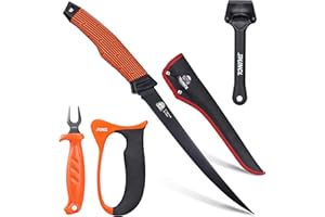 PROBITE RUNCL Fishing Fillet Knife Combo Set, Fishing Tools Kit With 9" Fillet Knife, Fillet Fork, Knife Sharpener and Fish Scaler Remover, 4 Pieces fishing Kit Tool, Perfect for Fresh or Saltwater