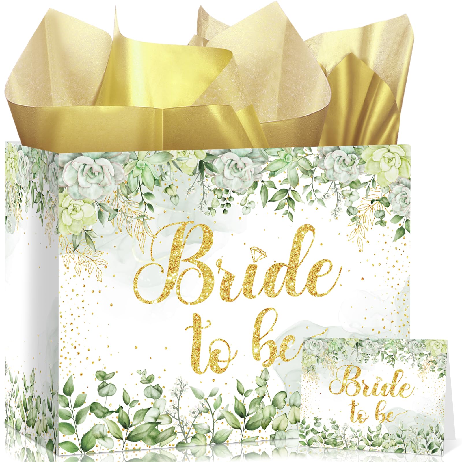 Photo 1 of 11.8 x9.44x5.31In Bride Gift Bag Sage Green Bridal Shower Gift Bags with Cards Tissue Paper Large Bridal Gift Wrapping Bag Bachelorette Engagement Wedding Shower Gift Bag for Sage Green Christmas Bride to Be Party Decoration