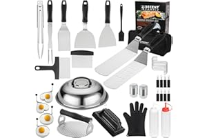 DY DECENT FAMILY 39PCS Griddle Accessories Kit, Flat Top Grill Accessories Set for Outdoor Barbecue. Griddle Tools Set with Basting Cover, Spatula, Scraper, Burger Press, Tongs and Cleaning Kit