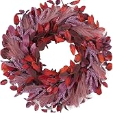 Egolot 24 Inch Fall Burgundy Pampas Wreath with Leaves for Front Door | Fall Door Wreath for Indoor Outdoor, Autumn Burgundy Leaves Wreath with Pampas for Home Decor, Thanksgiving Harvest Wreath