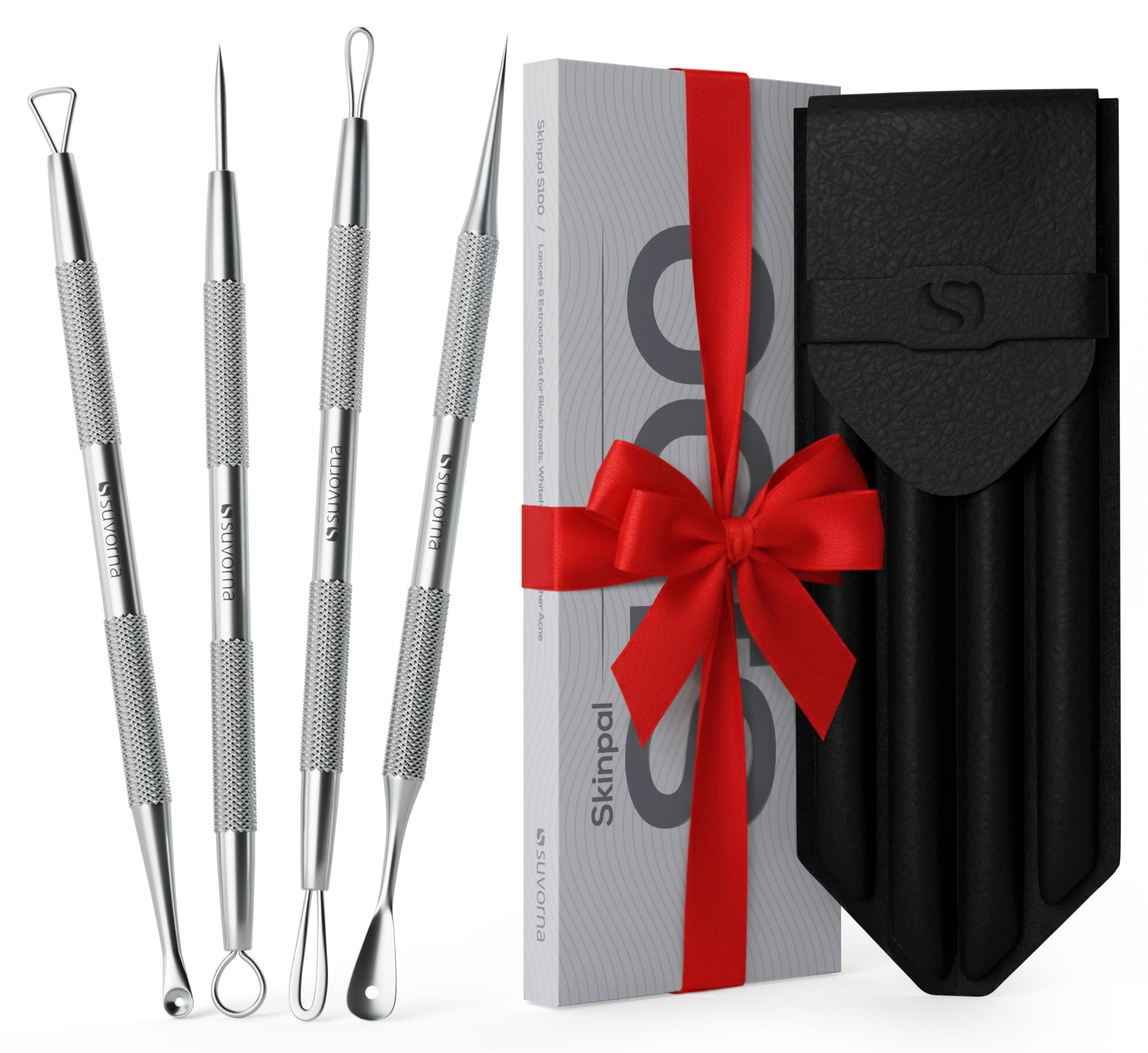 Suvorna S100 Milia Remover Tool, Blackhead Remover Tool kit, Whitehead Remover, Comedone Extractor, Black Head Remove Tool, Cyst Removal kit, Acne Treatment, Pimple Popping kit (4 in 1 Pack)