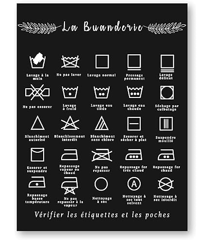 Ensemble 3 Affiches Linge Déco Buanderie - Laver, Sécher, Plier - Avec Symboles Et Explications - Style Moderne, éducatif Et Pratique