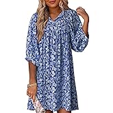 Dokotoo Womens Summer Dresses 2025 Boho Floral Drawstring V Neck Chiffon Lantern Sleeve Beach Vacation Mini Dress Sundress