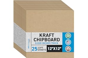 Lot de 25 feuilles d'aggloméré de 30,5 x 30,5 cm – 22 pt (point) en carton kraft marron léger pour scrapbooking et support de