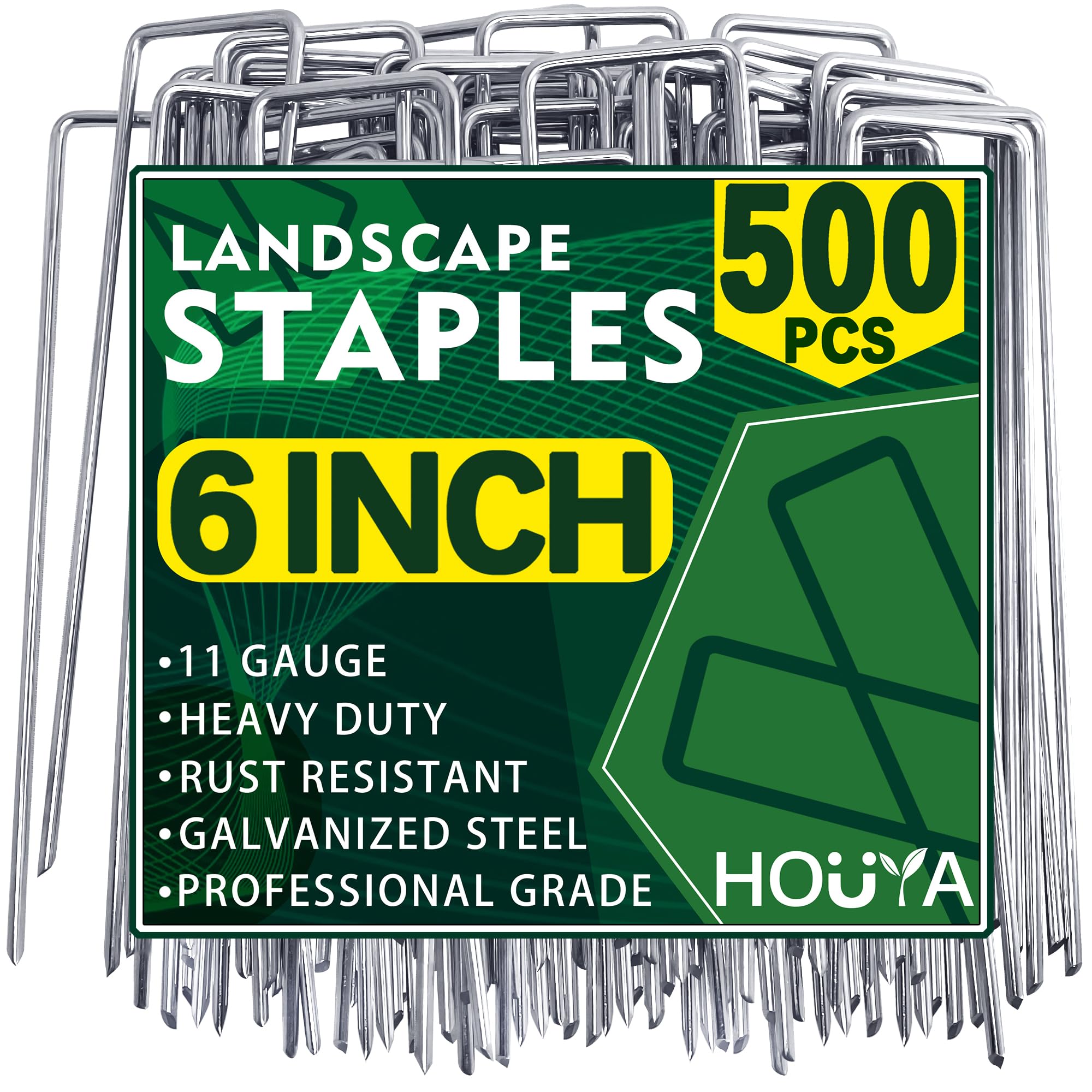 Photo 1 of HOUYA 500 Pack Landscape Staples 6 Inch 11 Gauge Garden Stakes Galvanized Garden Staples Pins Anti-Rust Ground Stakes for Weed Barrier, Irrigation Tubing, Yard Lawn and Landscape Fabric