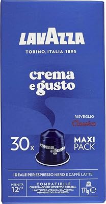 , Crema e Gusto Classico, 30 cápsulas de café compatíveis com máquinas originais da Nespresso, com notas de chocolate, madeira e especiarias, arábica e robusta, intensidade 12/13, torra média