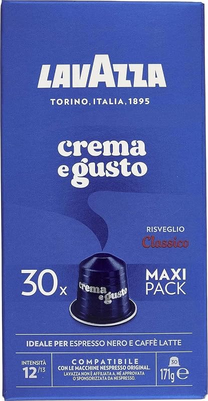 , Crema e Gusto Classico, 30 Cápsulas de Café Compatibles con Máquinas Nespresso Original, con Notas de Chocolate, Madera y Especias, Arábica y Robusta, Intensidad 12/13, Tueste Medio