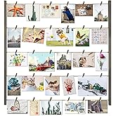 Love-KANKEI Wood Picture Photo Frame for Wall Decor 26×29 inch with 30 Clips and Adjustable Twines Collage Artworks Prints Multi Pictures Organizer and Hanging Display Frames Gift Weathered Grey