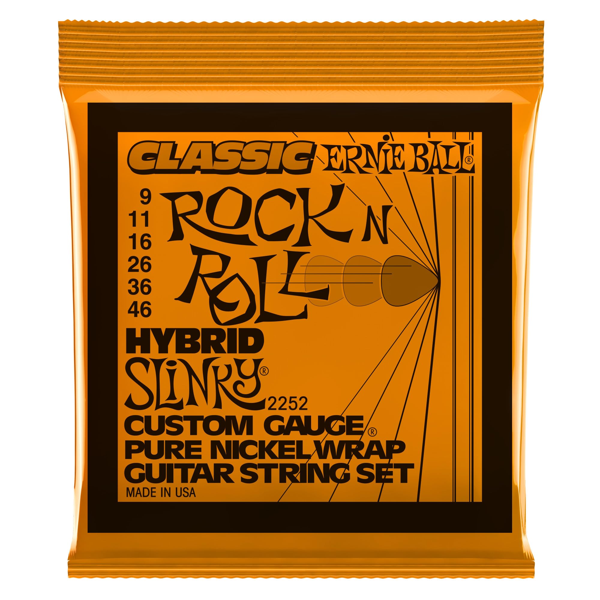 Ernie Ball Hybrid Slinky Classic Rock n Roll Pure Nickel Wrap Electric Guitar Strings - 9-46 Gauge
