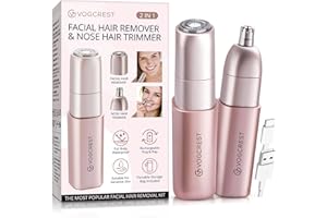 VG VOGCREST Facial - Nose Hair Remover Women: 2 in 1 Painless Electric Face Shaver and Nose Trimmer - Rechargeable Hair Removal Tool for Face Nose Ear Peach Fuzz Lips Chin