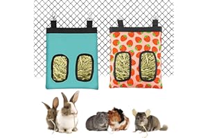 XYLITIC 2PCS Rabbit Hay Feeder Bag, 2 Holes Guinea Pig Hay Feeder, Hanging Bunny Hay Feeder, Large Capacity Rabbit Hay Bag for Rabbits Guinea Pigs Bunnies Chinchillas Hamsters