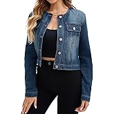 CIMUK Women's Denim Jacket Collarless Button Down Western Long Sleeve Jean Jackets