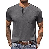 COOFANDY Men's Henley Shirts Short Sleeve Button T Shirt Casual Summer Basic Tee Tops with Pocket