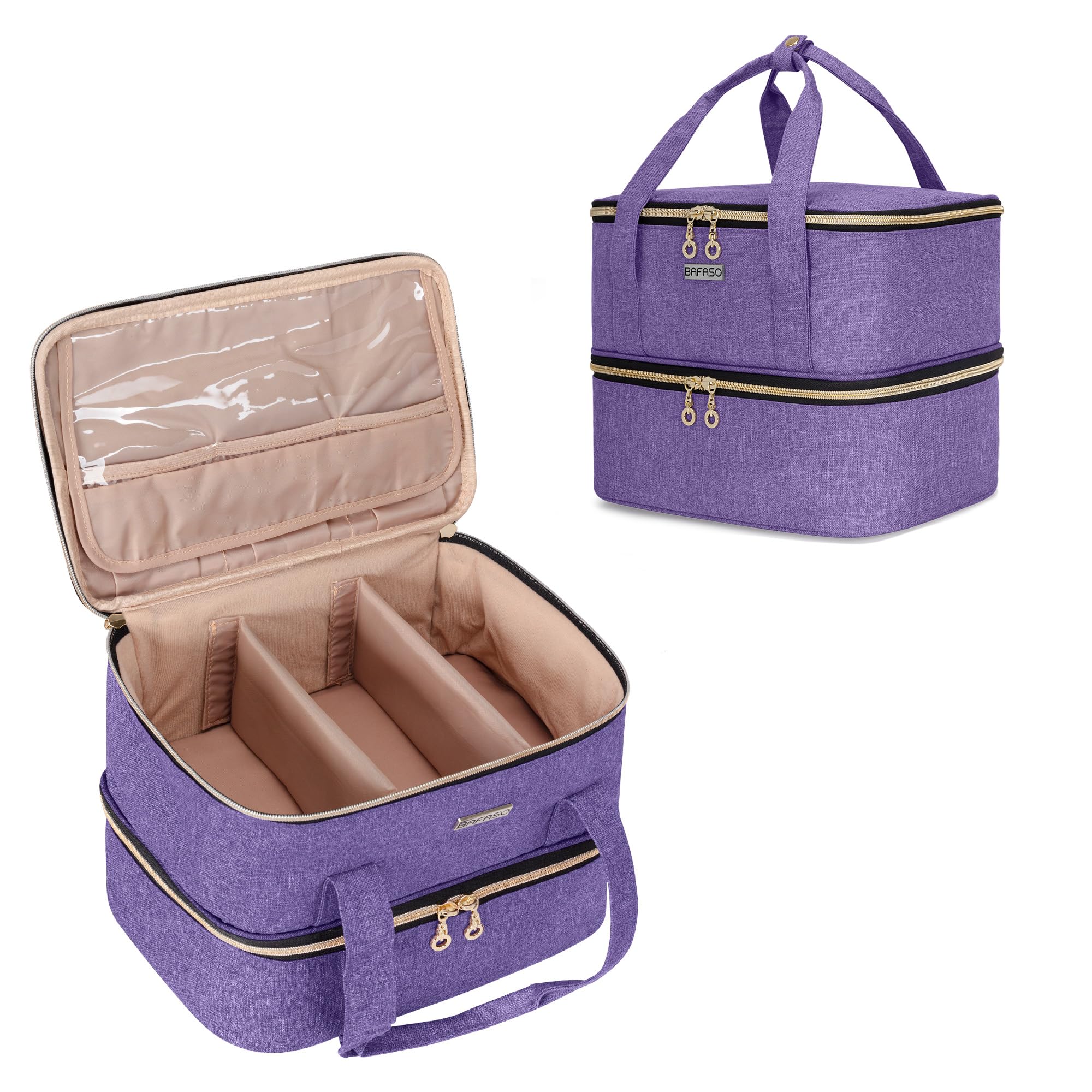 BAFASO Nail Polish Organiser Holds 40 Bottles (15ml - 0.5 fl.oz) and a Nail Lamp, Nail Polish Carrying Case with Manicure Tools Storage Sections (Bag Only), Purple (Patented)