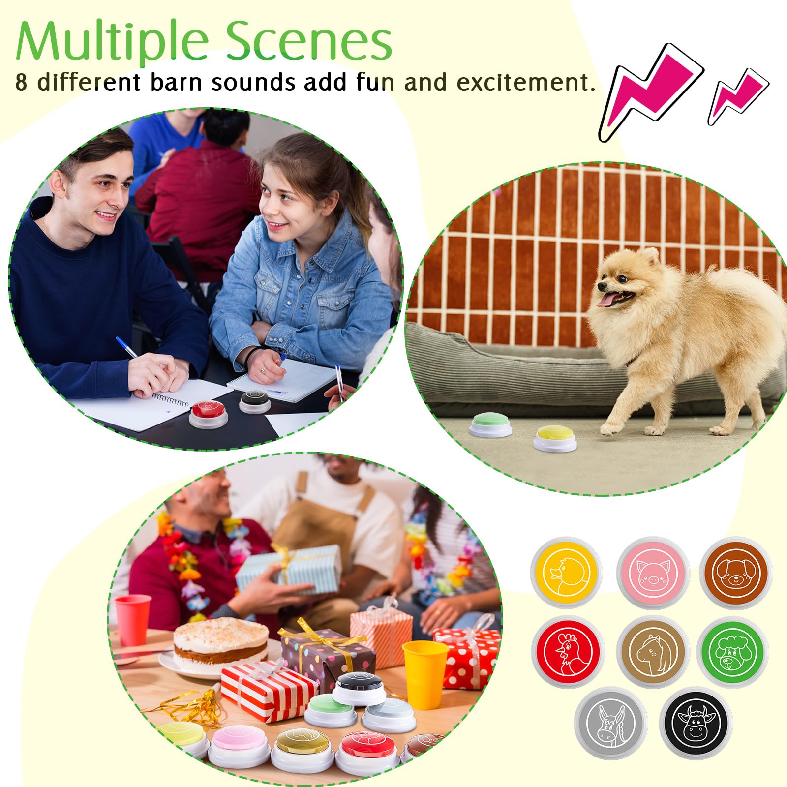 Syhood 8 Pcs Animal Sounds Buzzer for Trivia Games, Answer Buzzers for Classroom, Feud Jeopardy Buzzer Button with Lights and Sounds for Classroom Party Teacher Game Show(LED Style)