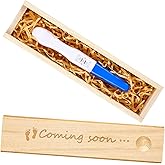 Qunclay Pregnancy Test Keepsake Box Surprise Pregnancy Announcement Box Wooden Baby for Husband Grandparents Baby Memory Souvenir Collection case with Raffia Ribbon(Cute)