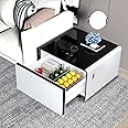 GlowSpark 26.5" Coffee Table with Fridge, Smart Coffee Table with Refrigerator & Temperature Control, Mini Fridge Coffee Table with USB Port & Induction Light (White)