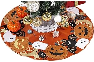 GRANDDECO Fall Halloween Christmas Tree Skirt 24" Thanksgiving Holiday CutWork Applique Embroidered Pumpkins Tree Mat for Home Halloween Decoration (Pumpkins, Tree Skirt 24")
