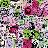 Vemfare 50 Pcs Emo Punk Rock Stickers Y2k Aesthetic Stickers for Scrapbook | Dark Waterproof Water Bottle Decals, Goth Skull Vinyl Sticker for Laptop Journaling Guitar