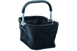 RSVP International Collapsible Market Basket Aluminum Frame, Large Zip Side Pocket, 17x11x18", Black