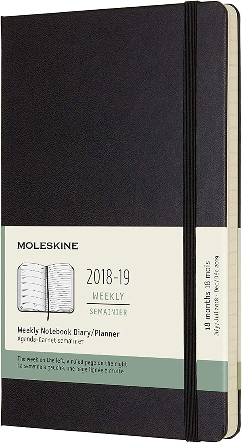 Moleskine DHB18WN3Y19 Libreta semanal 18m grande tapa dura, color negro (AGENDAS 18 MOIS