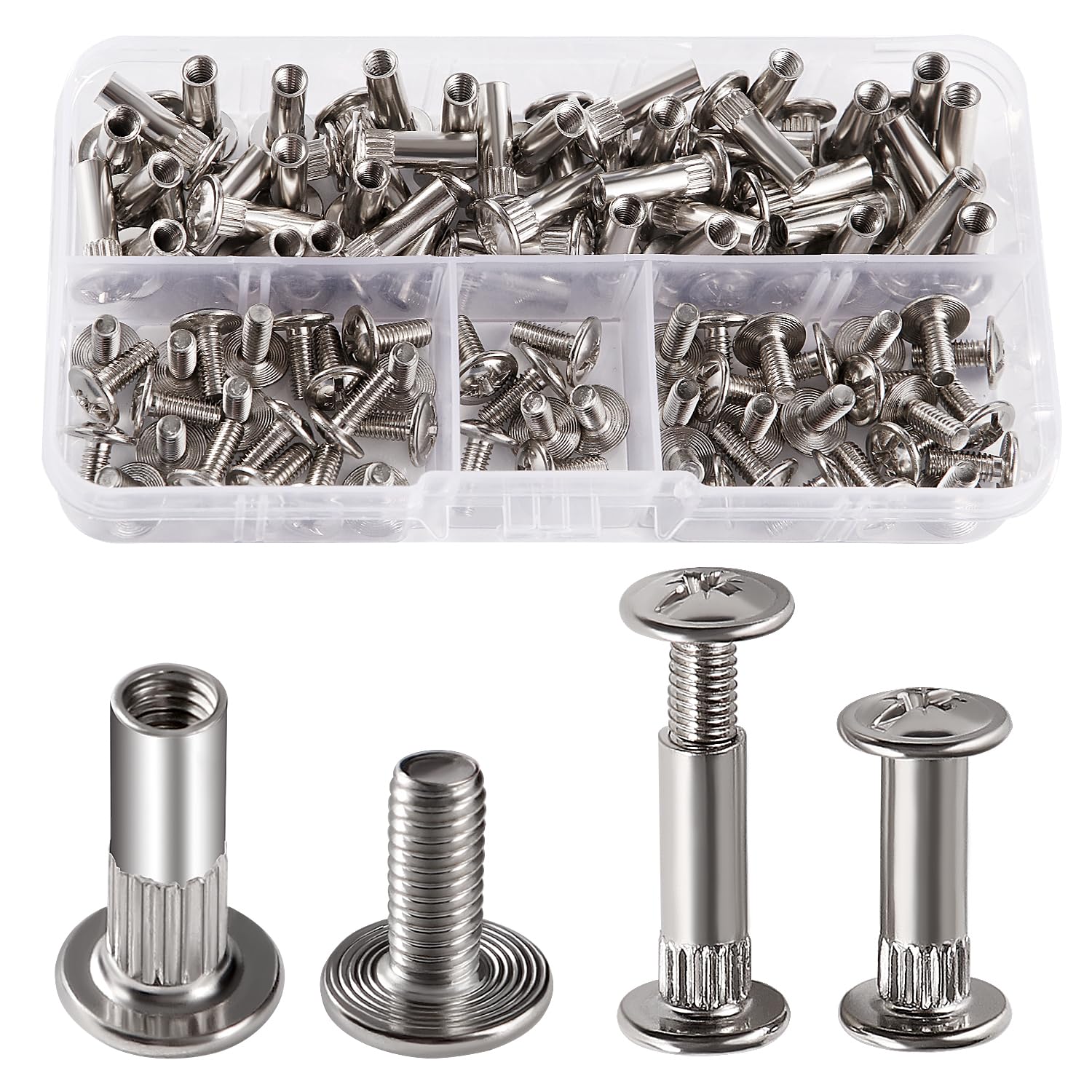VooGenzek 50 PCS Φ5mm Connecting Bolts with M4 Screws, Furniture Fastener Binding Screws Bolts, Nickel Cupboard Joining Bolts, Nickel Furniture Screws, for Cabinet Furniture Connector, 18-23 mm