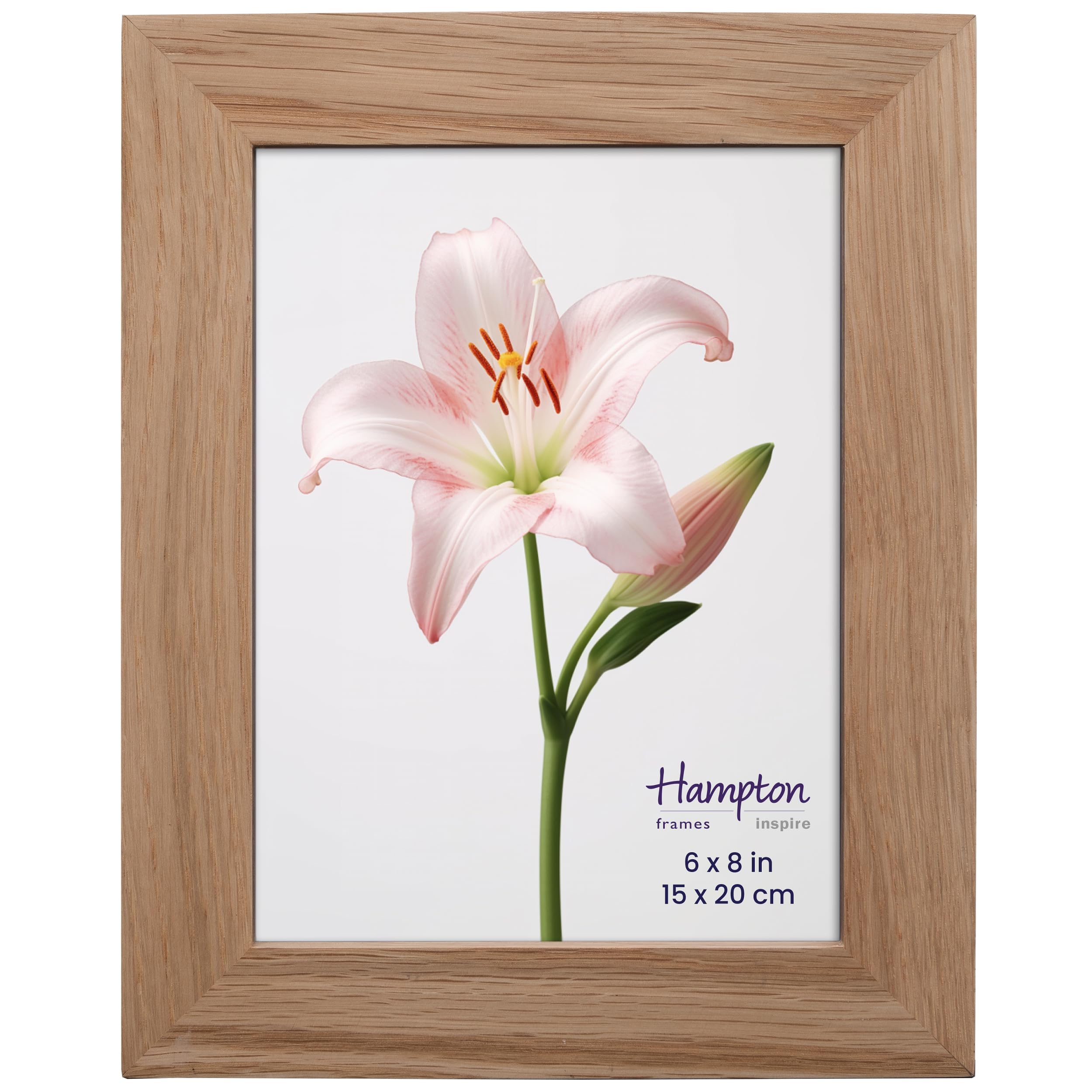 inspire by Hampton Frames | OAKRIDGE Photo Frame 6x8 (15x20cm), Natural Oak, Polished Wood, Glass Front | Freestanding or Wall Mount | Display Pictures, Certificates, Documents