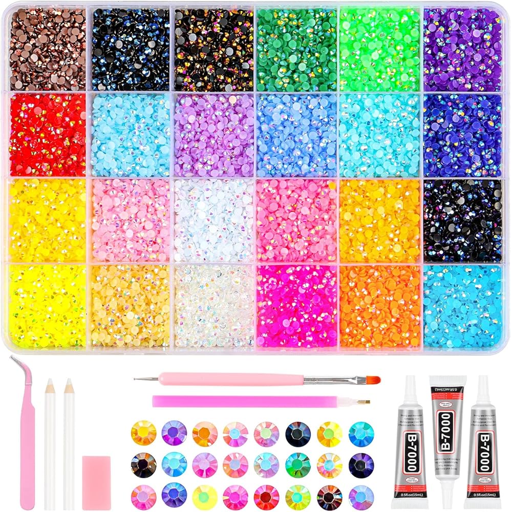 24 Colors Resin Jelly Rhinestones for Bedazzling Kit, 17000Pcs Multicolor 4mm Bedazzle Kits, Bedazzling Kit with Glue 3 PCS,
