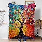 Snowmolle Tree of Life Throw Blanket for Couch Home Decoration,Colorful Leaf Cozy Fluffy Blanket,Decorative Flannel Fleece Fall Throw for Sofa Living Room Travel,Camping,Naps,Reading50 X 60 Inch