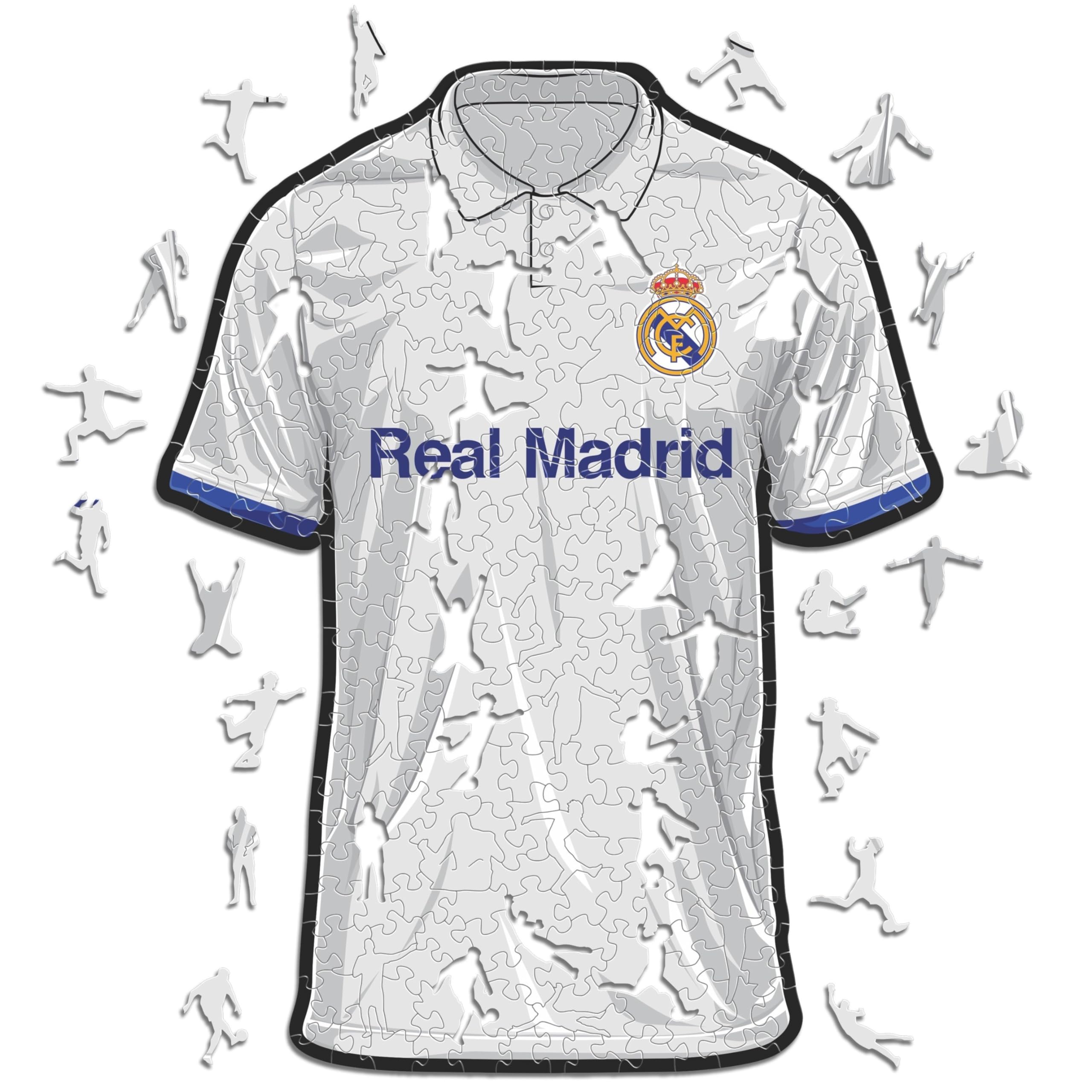 Iconic Puzzles, Real Madrid Jersey, 100% eco-sustainable wooden puzzle with official license,Size M, 270 Pcs