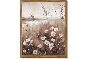 InSimSea Framed Wall Art for Living Room Landscape Canvas Wall Decor Meadow with Flowers Vintage Paintings Classical Wildflower Field Scene Boho Floral Pictures Decor Gifts for Bathroom Bedroom 8x10in