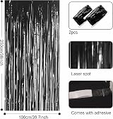 YAAVAAW Glitter Black Tinsel Curtain 2x 8.3ft Door Backdrop 3.2x8.3ft view 2